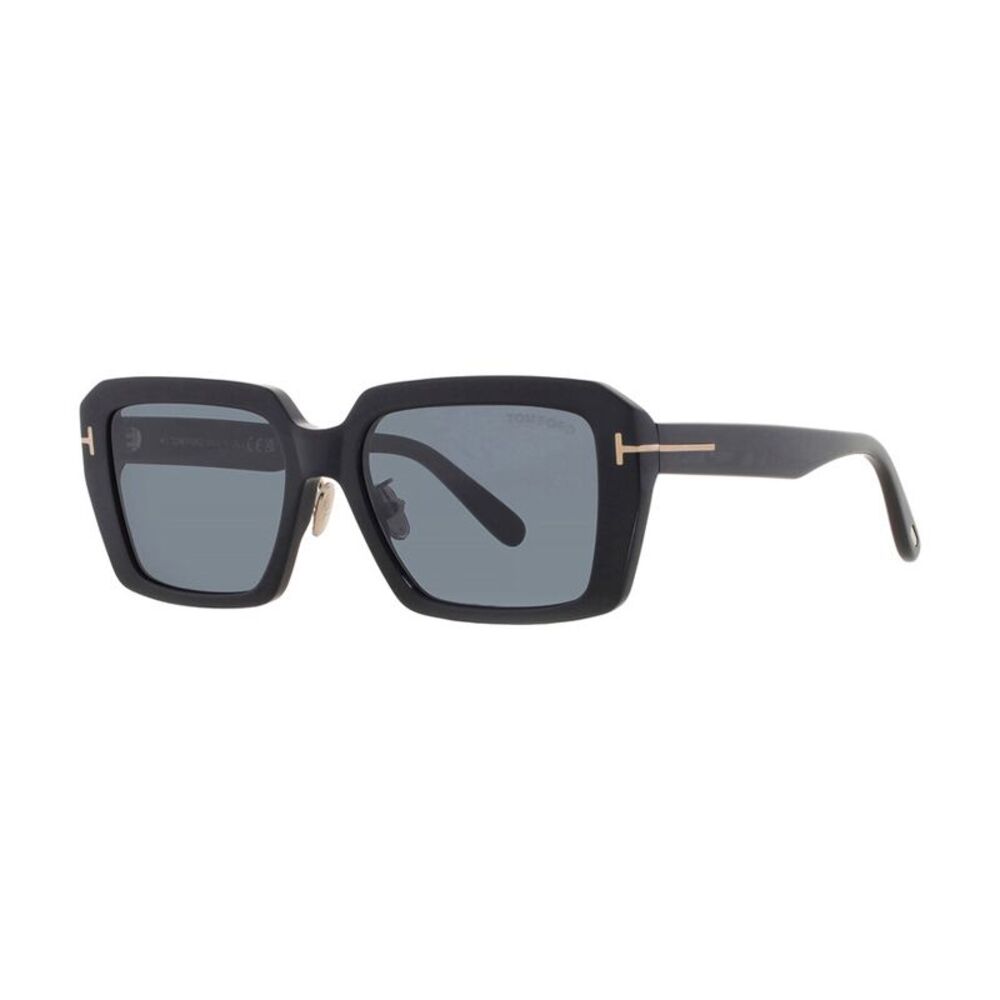 Tom Ford Sunglasses Square Full Rim, Shiny Black Frame and Smoke Lens